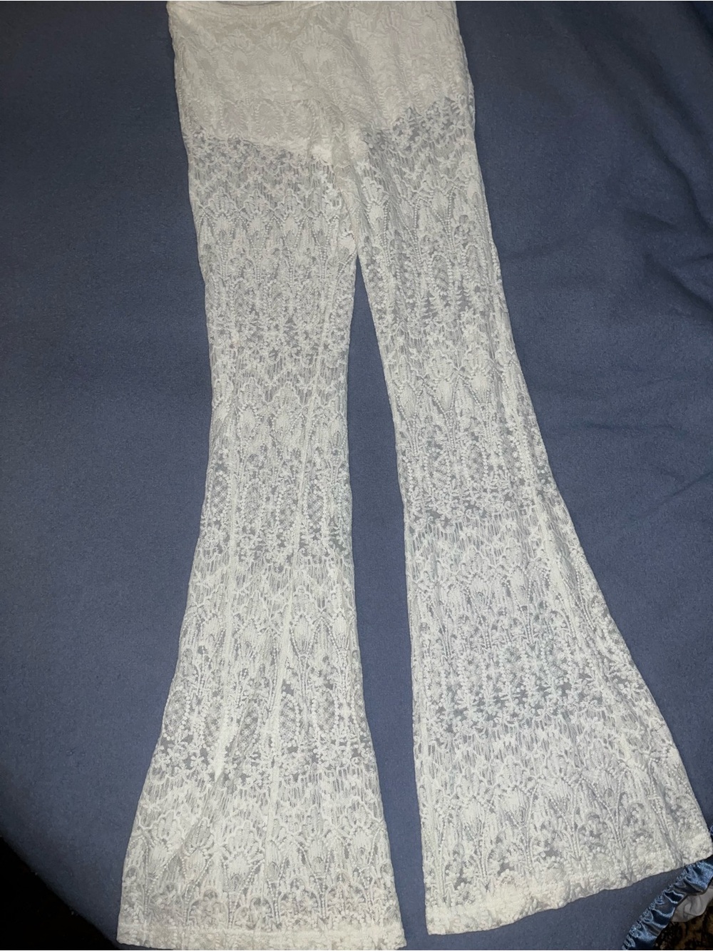 Kendall & Kylie White Sheer Lace Flare Pants